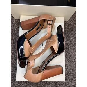PAUL SMITH Womens Shoes Leather Tan & Black Patent Kilte Flap us 39.5 Heels 8.5